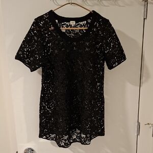 Wilfred (Aritzia) Women's Black Lace Floral Short-sleeve Shirt/Tunic (Size S)